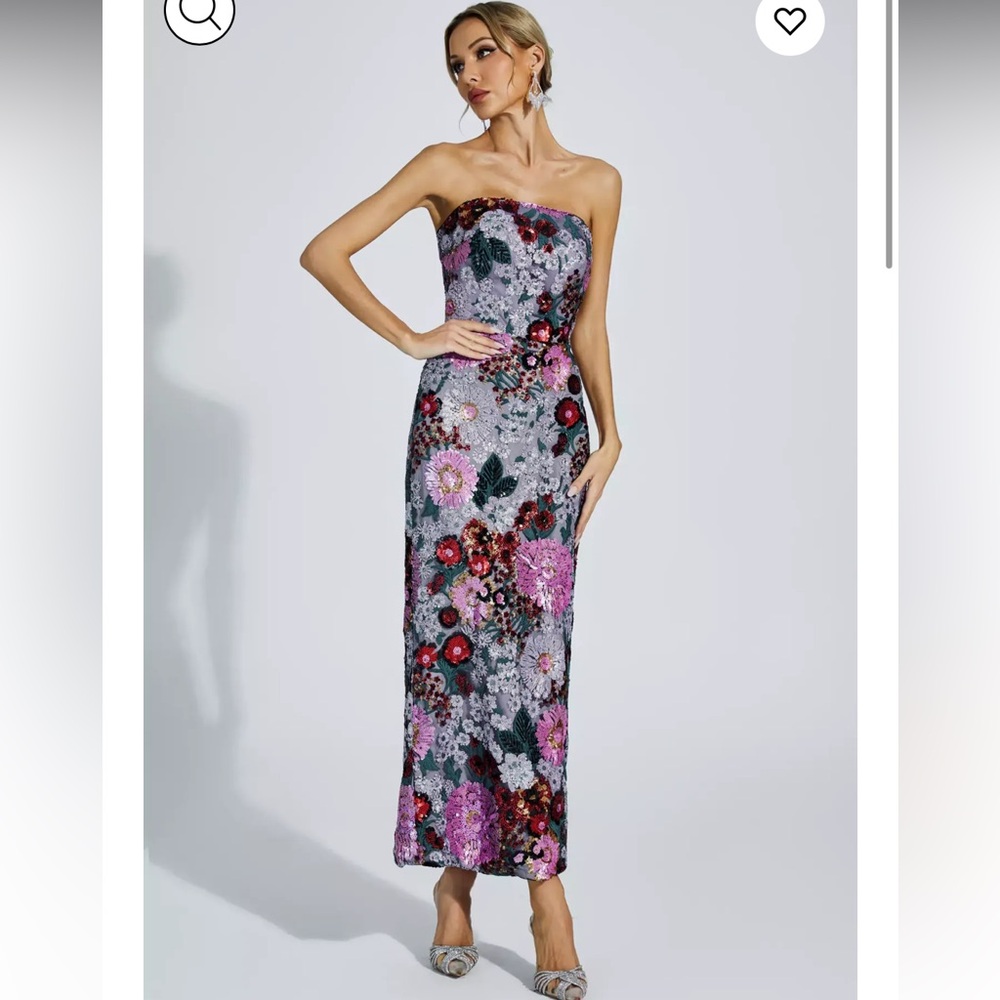 Purple Flower Embelishment Dress Strapless